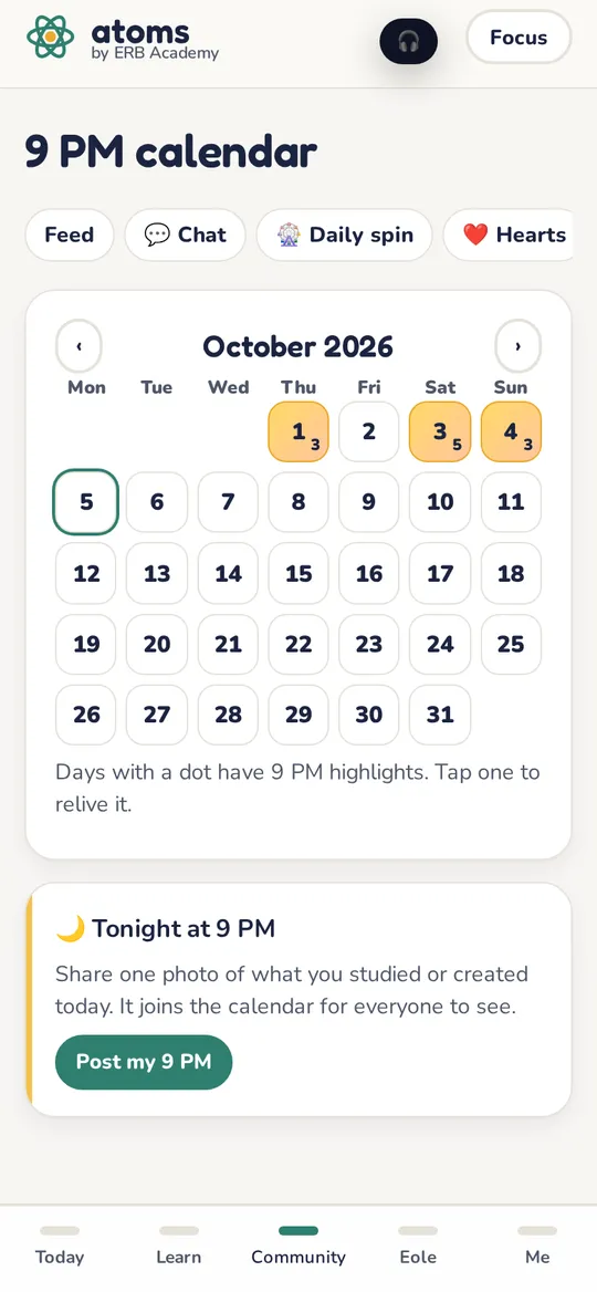 Atoms app screen