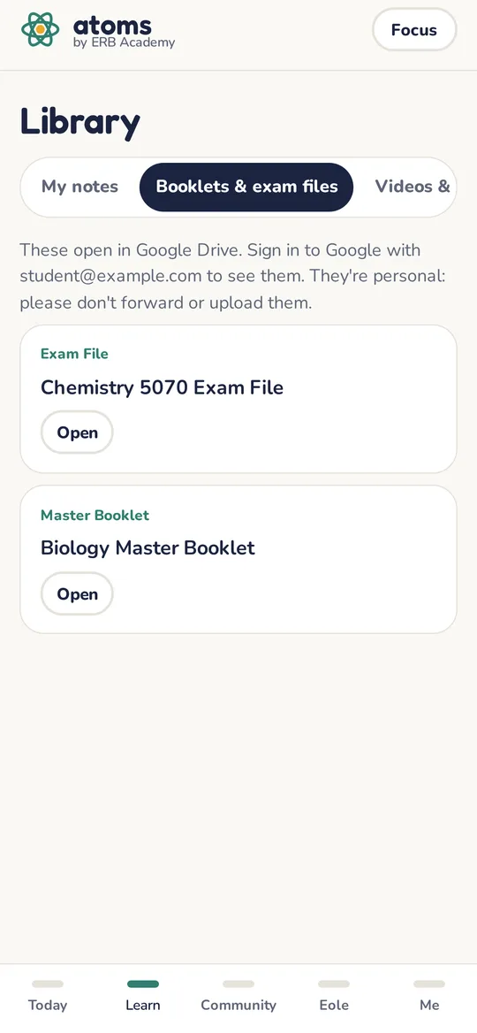 Atoms app screen