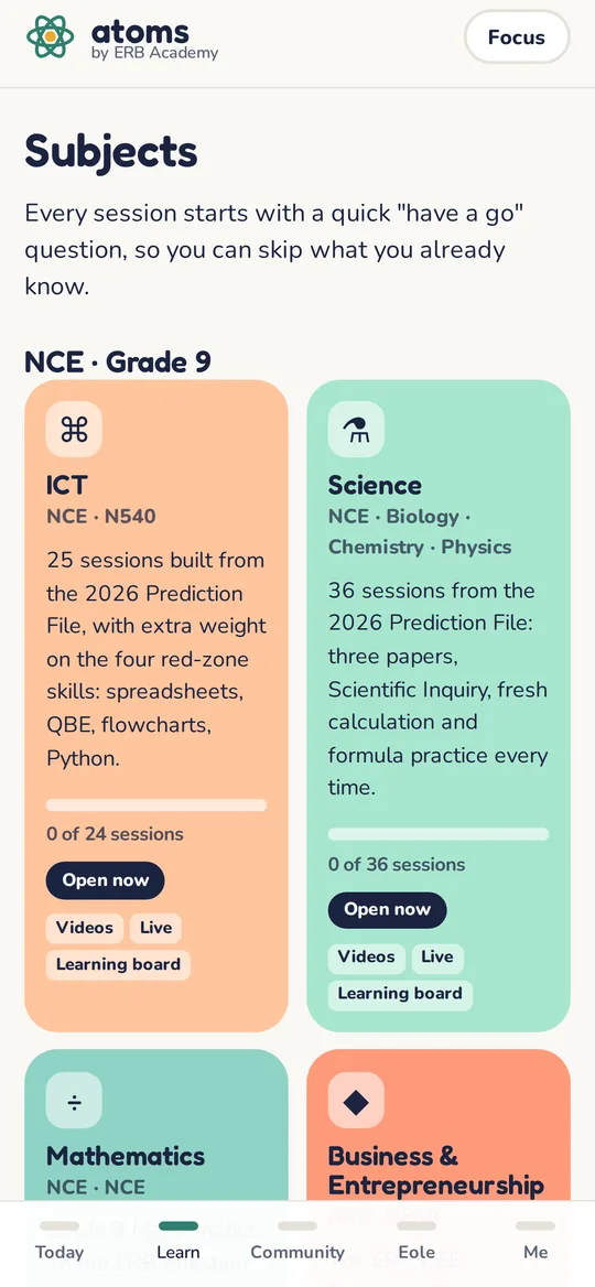 Atoms app screen