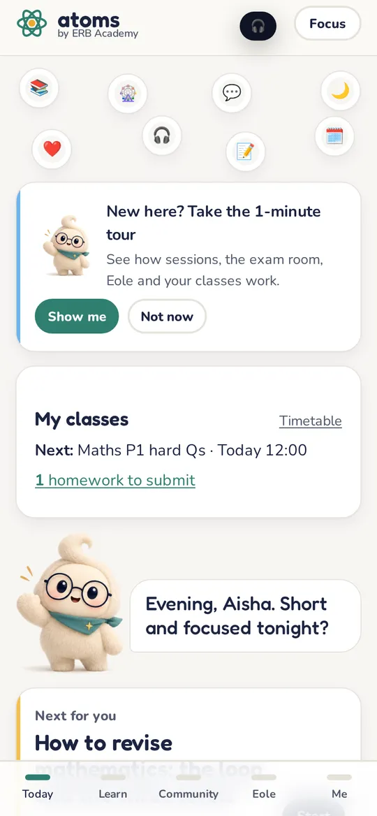 Atoms app screen